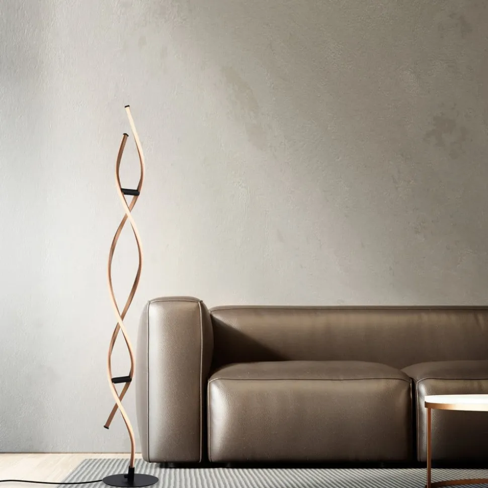 Paul Neuhaus LED-gulvlampe Polina, guld, metal, dæmpbar