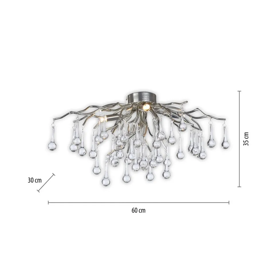 Paul Neuhaus loftlampe Icicle, glaspendel, 4 lyskilder, sølv