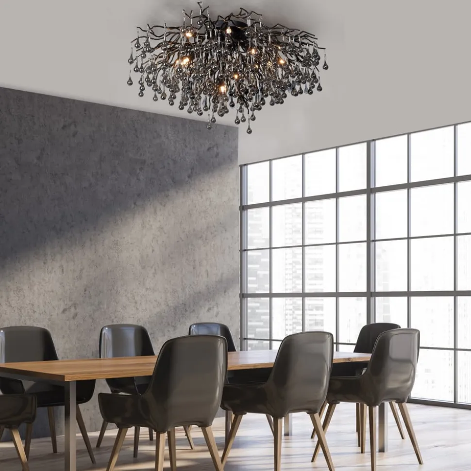 Paul Neuhaus loftslampe Icicle, 14 lys, sort