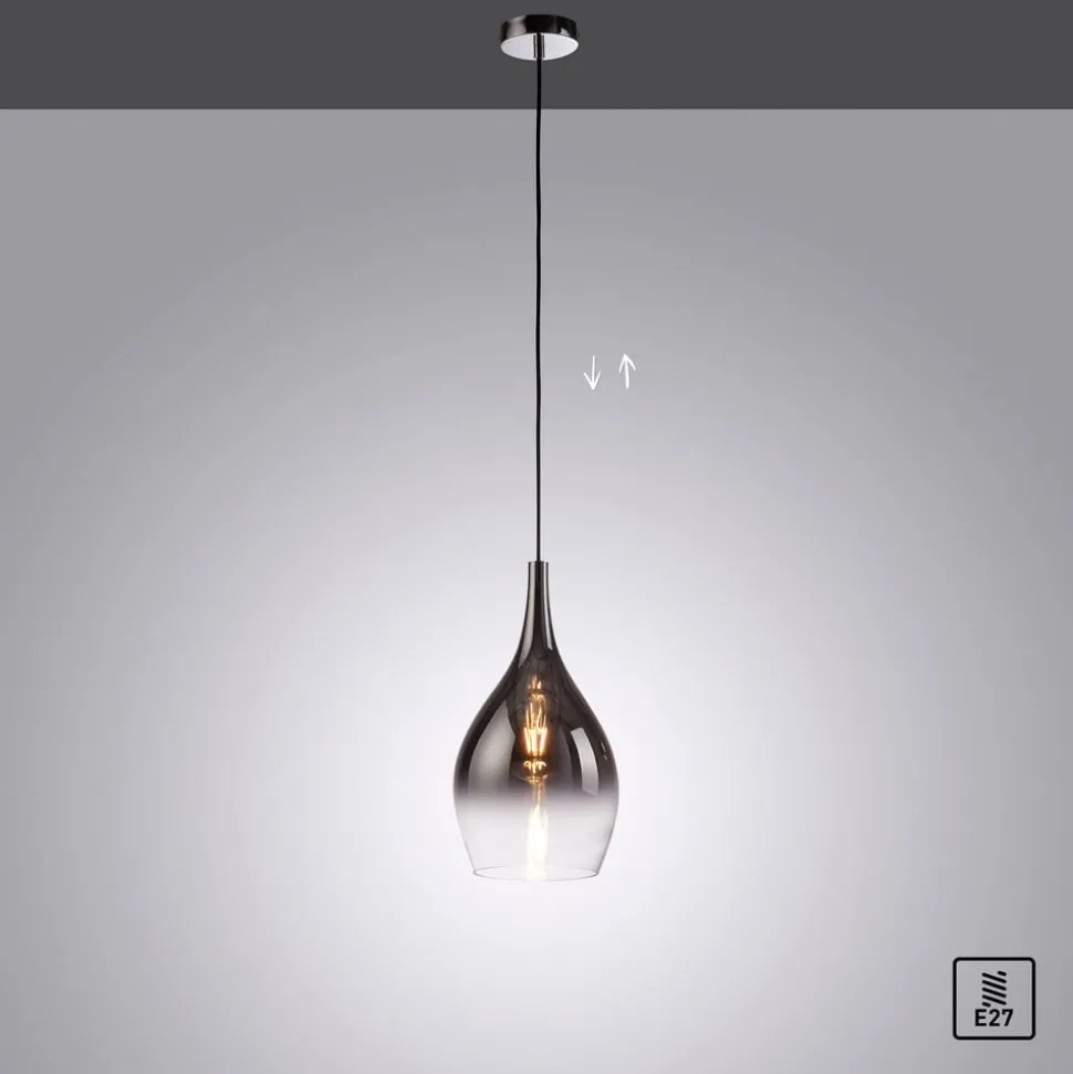 Paul Neuhaus Pilua hængelampe, røggrå, glas, Ø 20 cm, E27