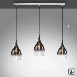 Paul Neuhaus Pilua hængelampe, røg, glas, 100 cm, 3 lyskilder.