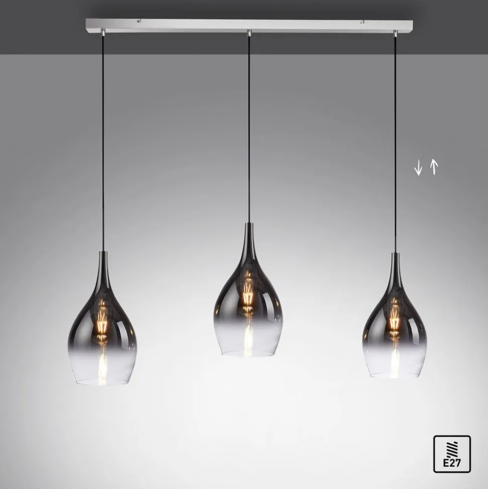 Paul Neuhaus Pilua hængelampe, røg, glas, 100 cm, 3 lyskilder.