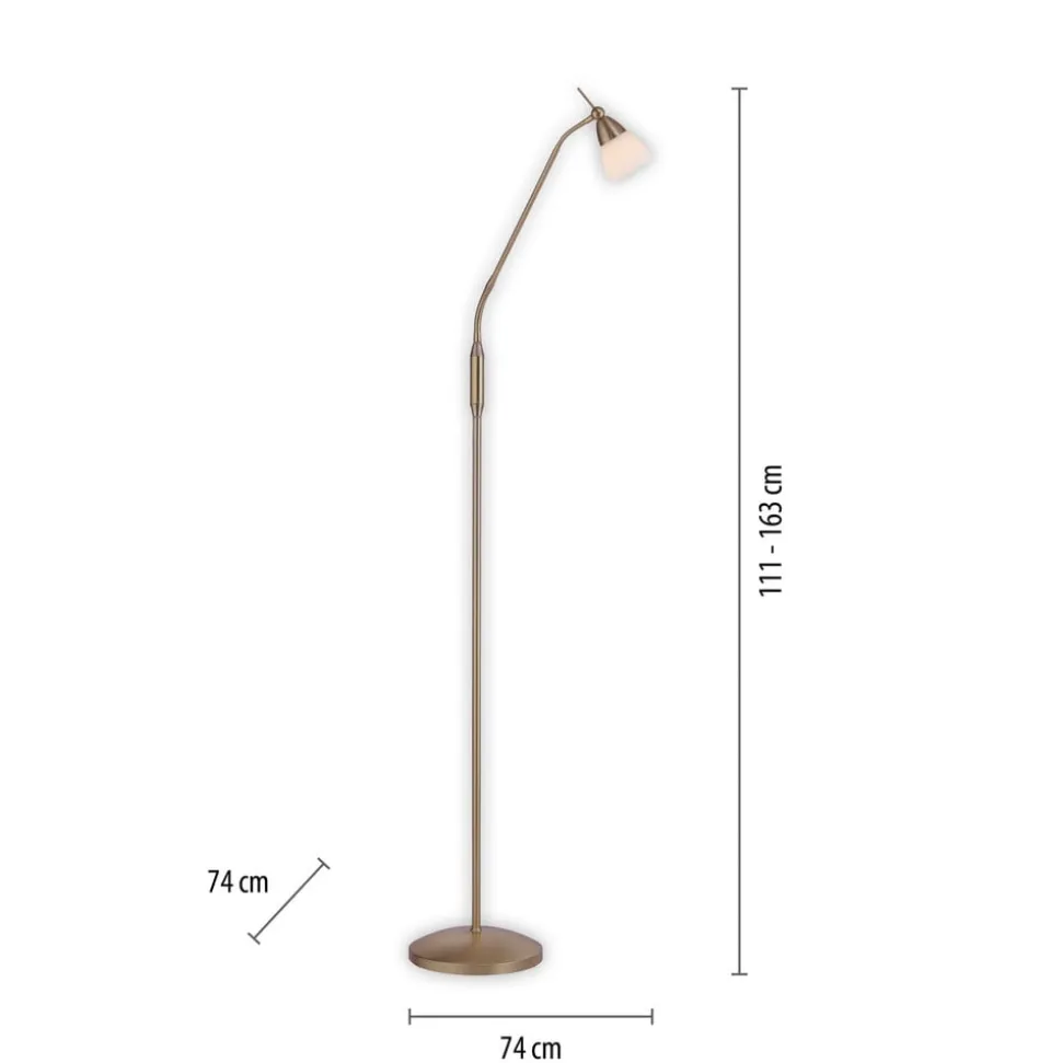 Paul Neuhaus Pino gulvlampe, antik messing, 163 cm, dæmpbar