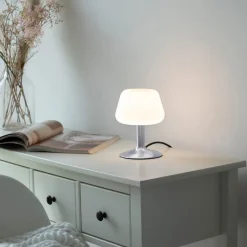 Paul Neuhaus Till bordlampe, stålfarvet, glas, dæmpbar