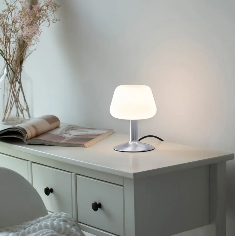 Paul Neuhaus Till bordlampe, stålfarvet, glas, dæmpbar