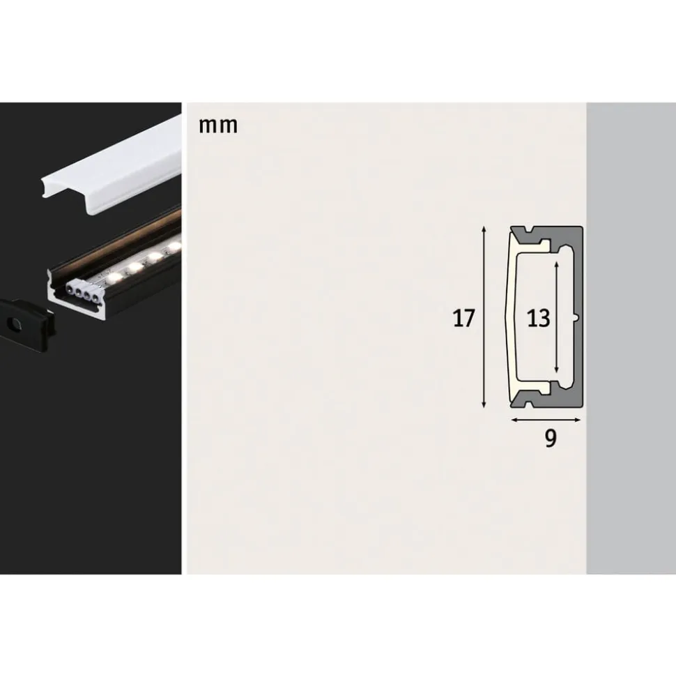 Paulmann Base aluminiumprofil med diffusor, 200 cm