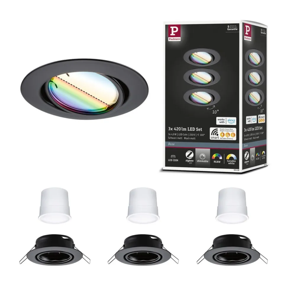 Paulmann Coin Base LED indbygningsspot sort 3 RGBW ZigBee