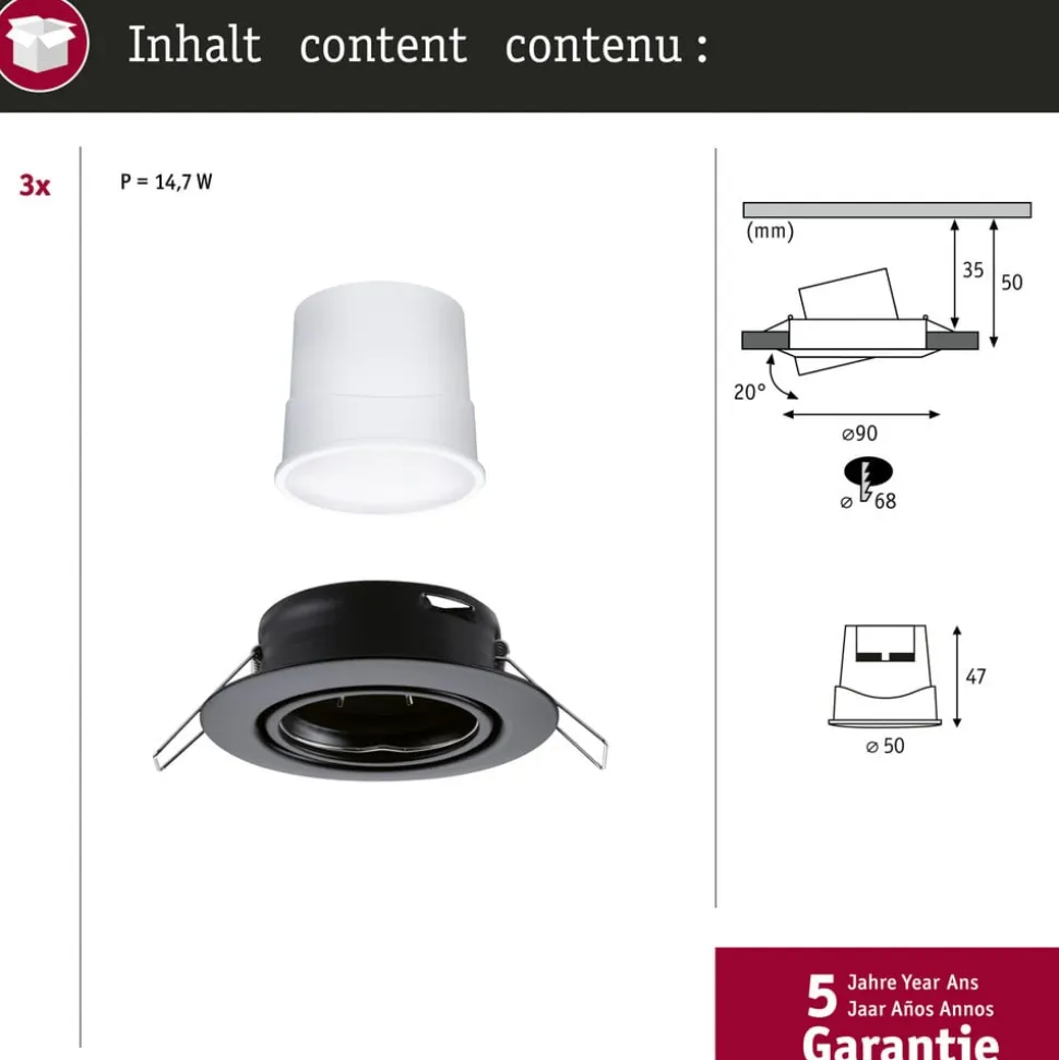 Paulmann Coin Base LED indbygningsspot sort 3 RGBW ZigBee