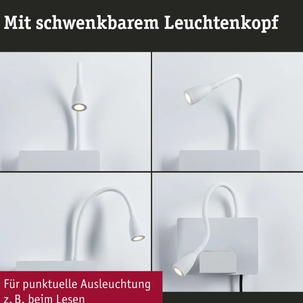 Paulmann Halina USB LED-væglampe, fleksibel arm hvid
