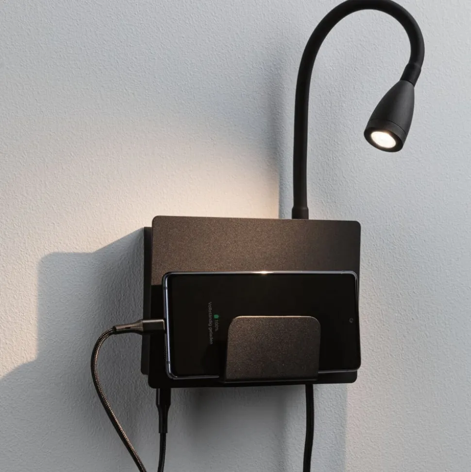 Paulmann Halina USB LED-væglampe, fleksibel arm sort