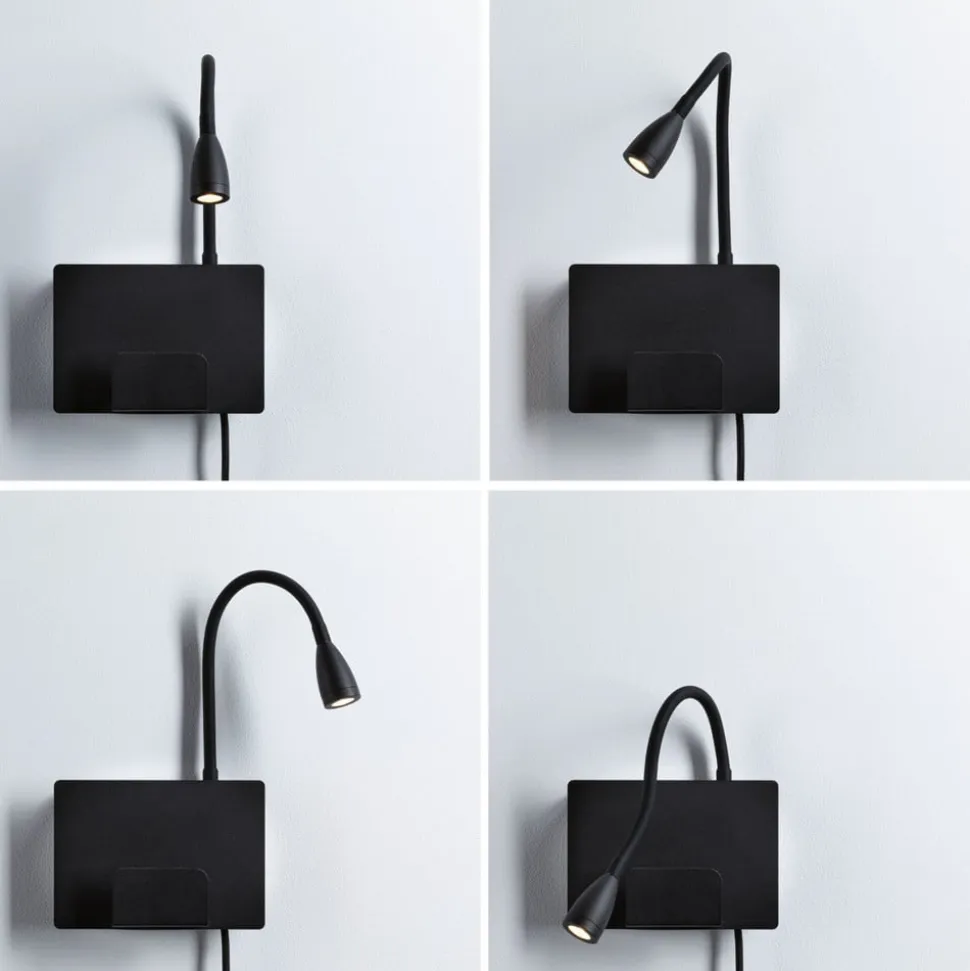 Paulmann Halina USB LED-væglampe, fleksibel arm sort