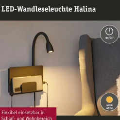Paulmann Halina USB LED-væglampe, fleksibel arm sort