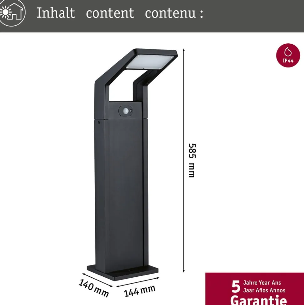 Paulmann Juntea LED stibelysning, aluminium, antracit, sensor