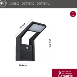Paulmann LED udendørs væglampe Juntea, aluminium, antracit, sensor