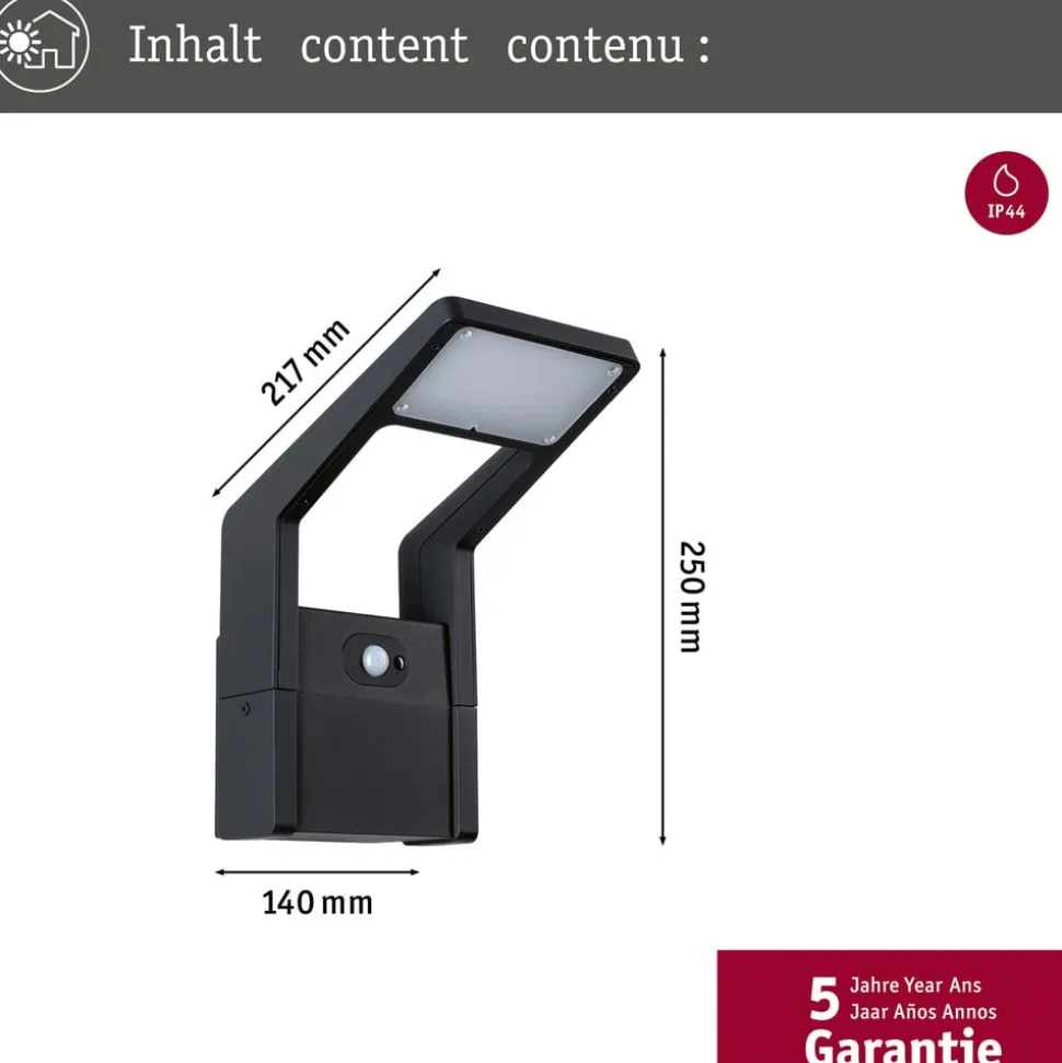 Paulmann LED udendørs væglampe Juntea, aluminium, antracit, sensor