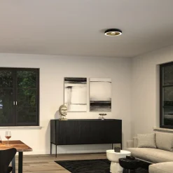 Paulmann LED-loftlampe Volea sort/guld Ø 32 cm IP44 dæmpbar