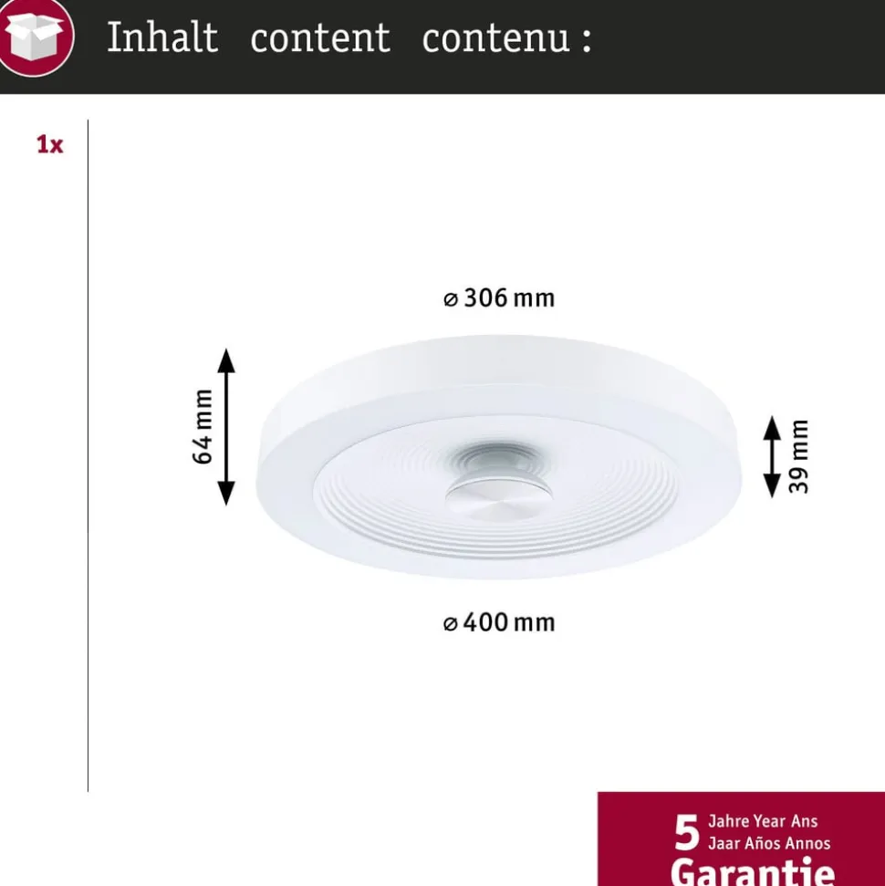 Paulmann LED-loftlampe Volea, hvid/sølv Ø 40 cm IP44 dæmpbar