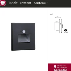 Paulmann LED-sensor-vægindbygningslampe Edge Quadro sort 8 cm