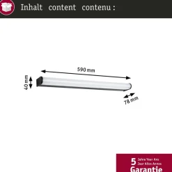 Paulmann LED-væglampe Arneb, sort, 59 cm 3.000 K IP44