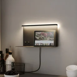 Paulmann LED-væglampe Jarina sort 35 cm hylde USB-port