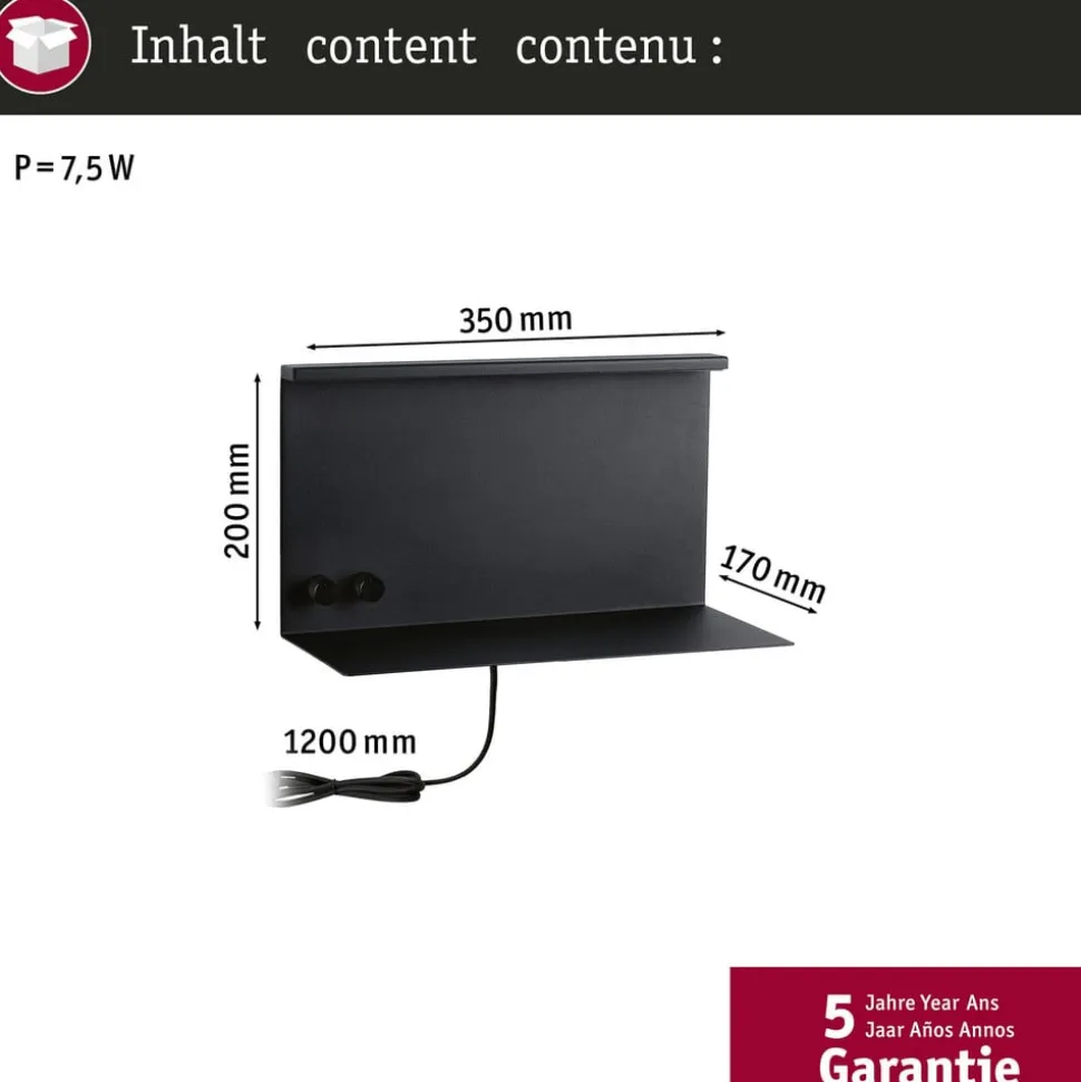 Paulmann LED-væglampe Jarina sort 35 cm hylde USB-port