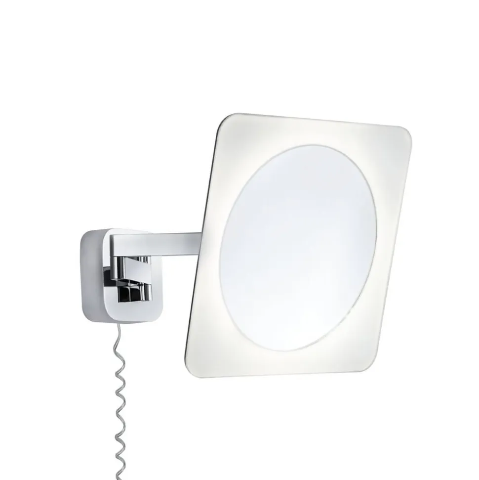 Paulmann LED-vægspejl Bela, krom, IP44, stik