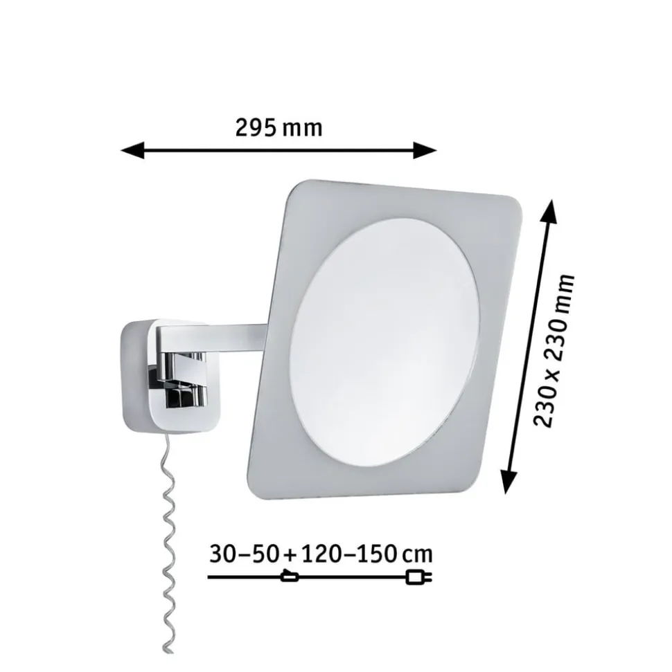 Paulmann LED-vægspejl Bela, krom, IP44, stik