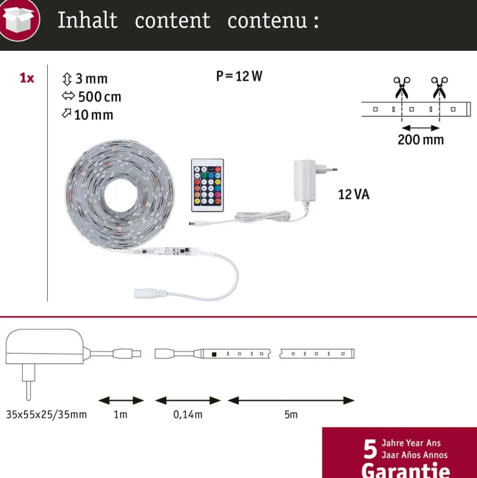 Paulmann SimpLED Motion LED-stripsæt, 5 m fjernbetjening RGB