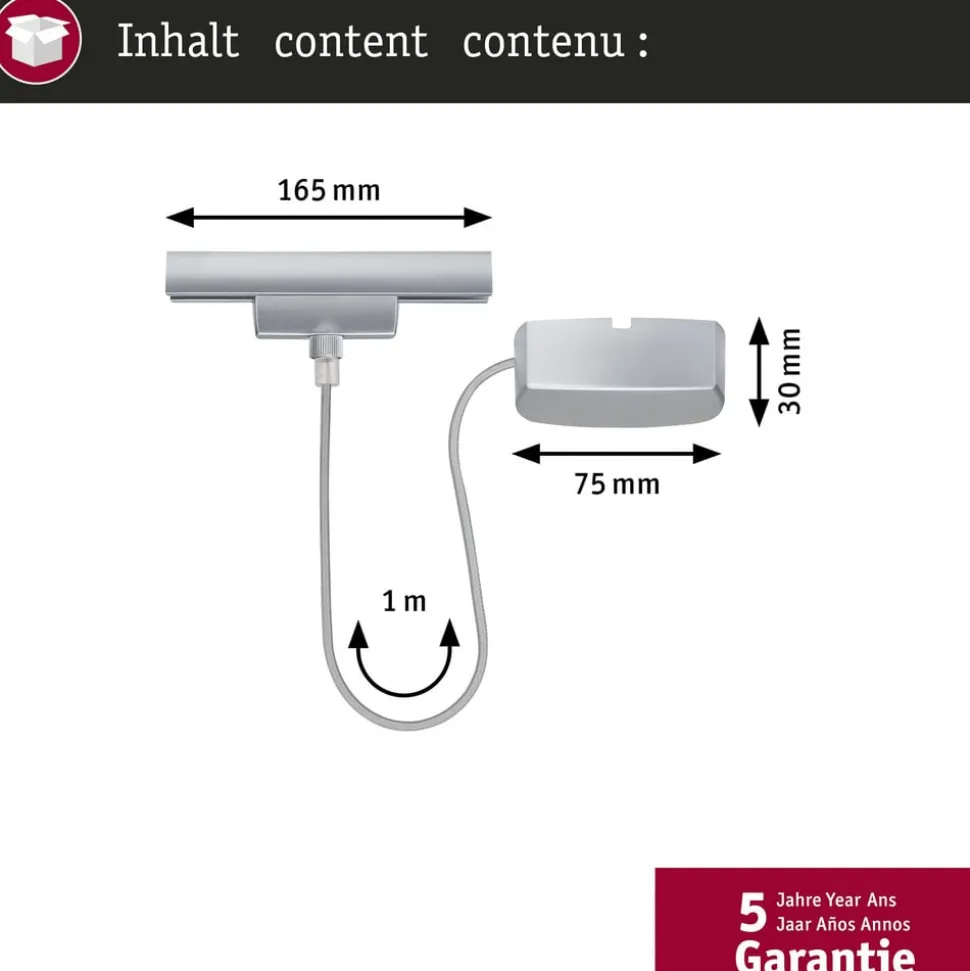 Paulmann URail kabelføring Zigbee 1 m, krom mat