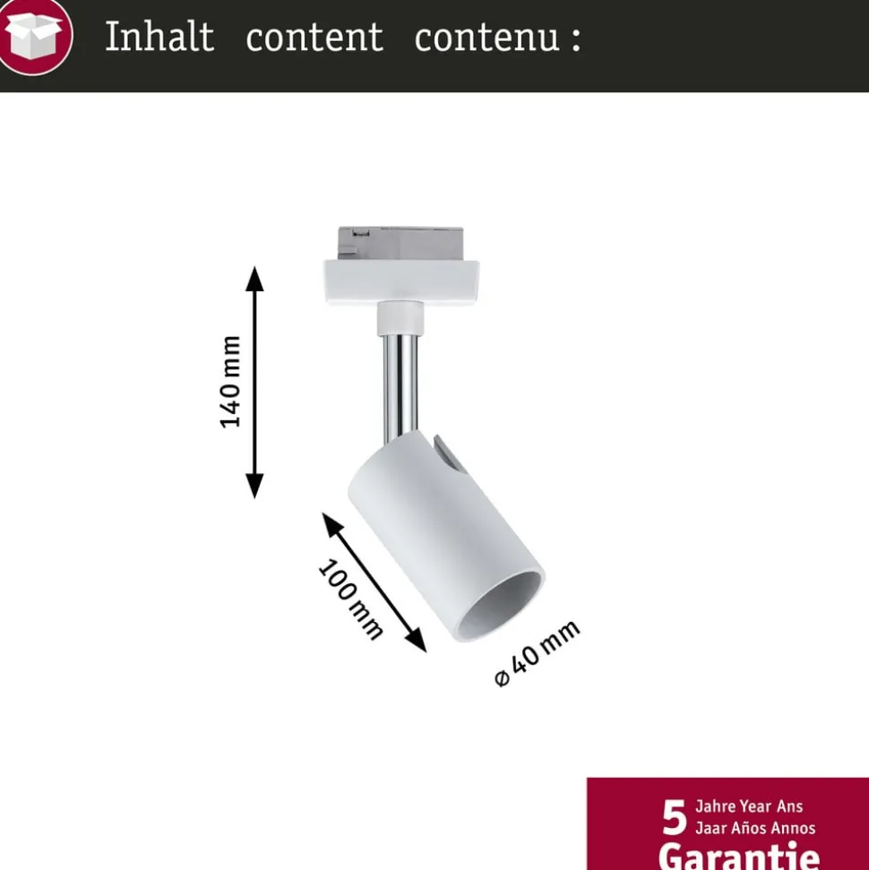 Paulmann URail skinnespot Pure I, hvid mat, GU10, metal