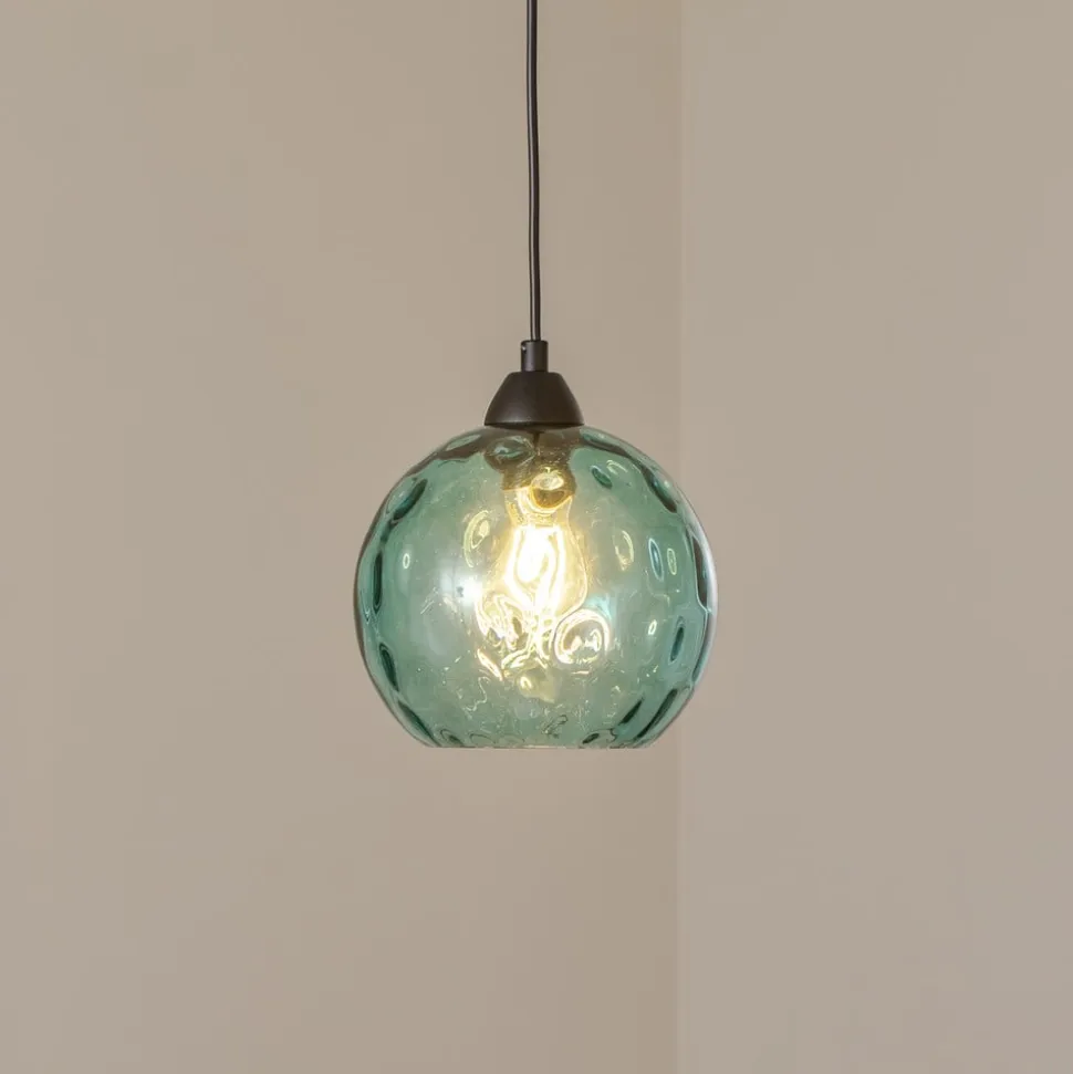Pendellampe Benek, blå, glas, Ø 20 cm, E27