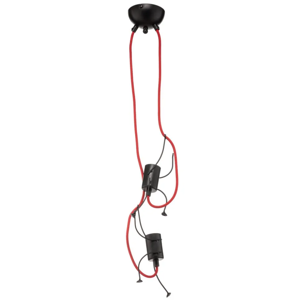 Pendellampe Bobi 2 i sort, kabel rød, 2 lyskilder.