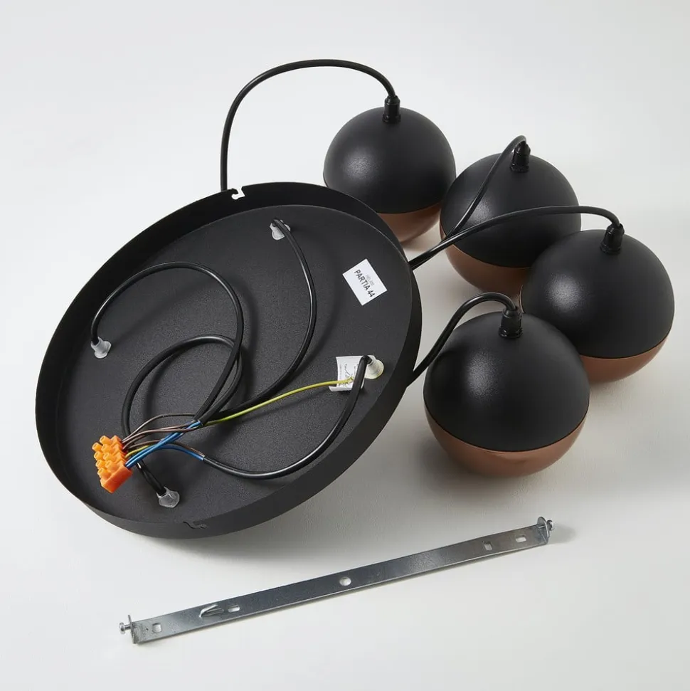 Pendellampe Midnight i sort/kobber 4 lyskilder, rund