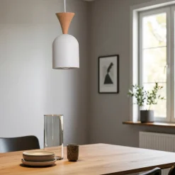 Pendellampe Nolan, Ø 11 cm, hvid/eg, metal/træ
