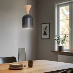 Pendellampe Nolan, Ø 11 cm, sort/eg, metal/træ