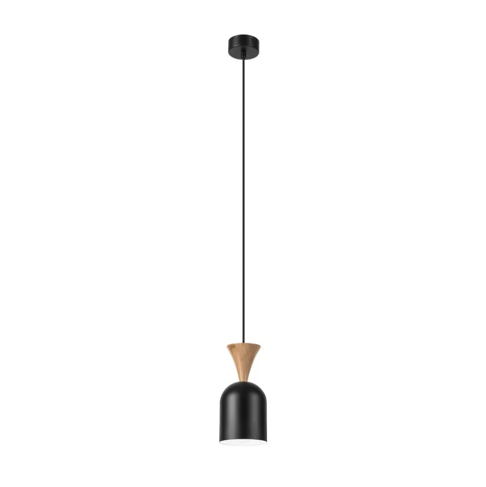 Pendellampe Nolan, Ø 11 cm, sort/eg, metal/træ