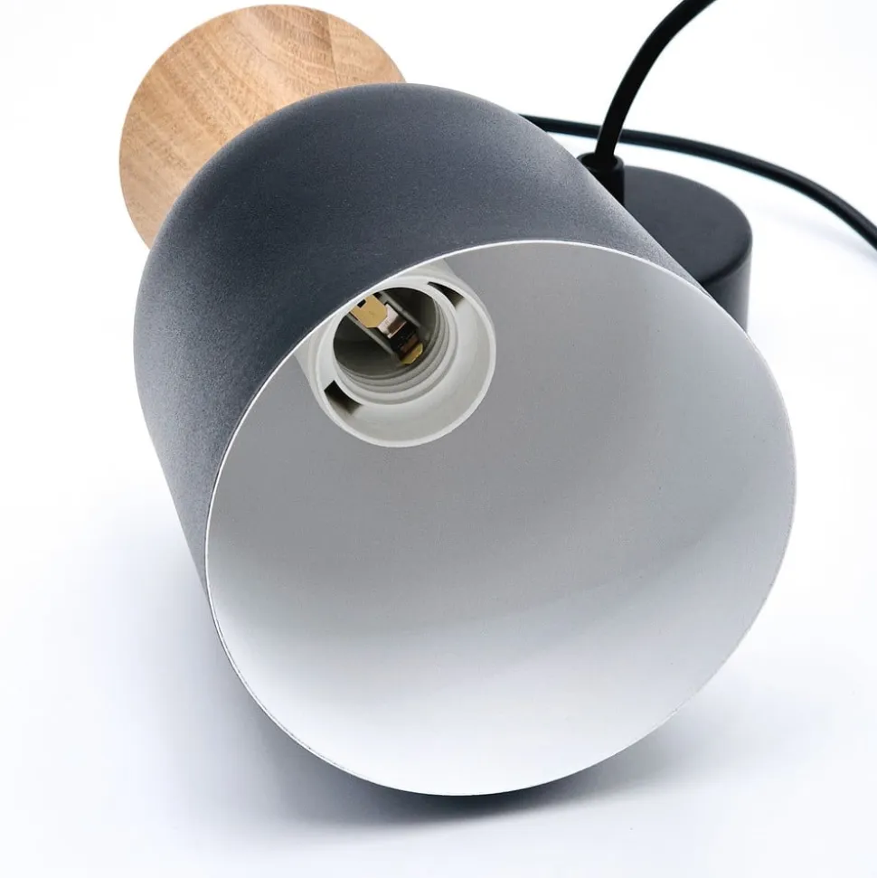 Pendellampe Nolan, Ø 11 cm, sort/eg, metal/træ