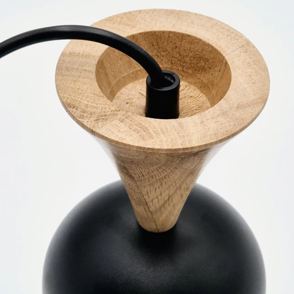 Pendellampe Nolan, Ø 11 cm, sort/eg, metal/træ
