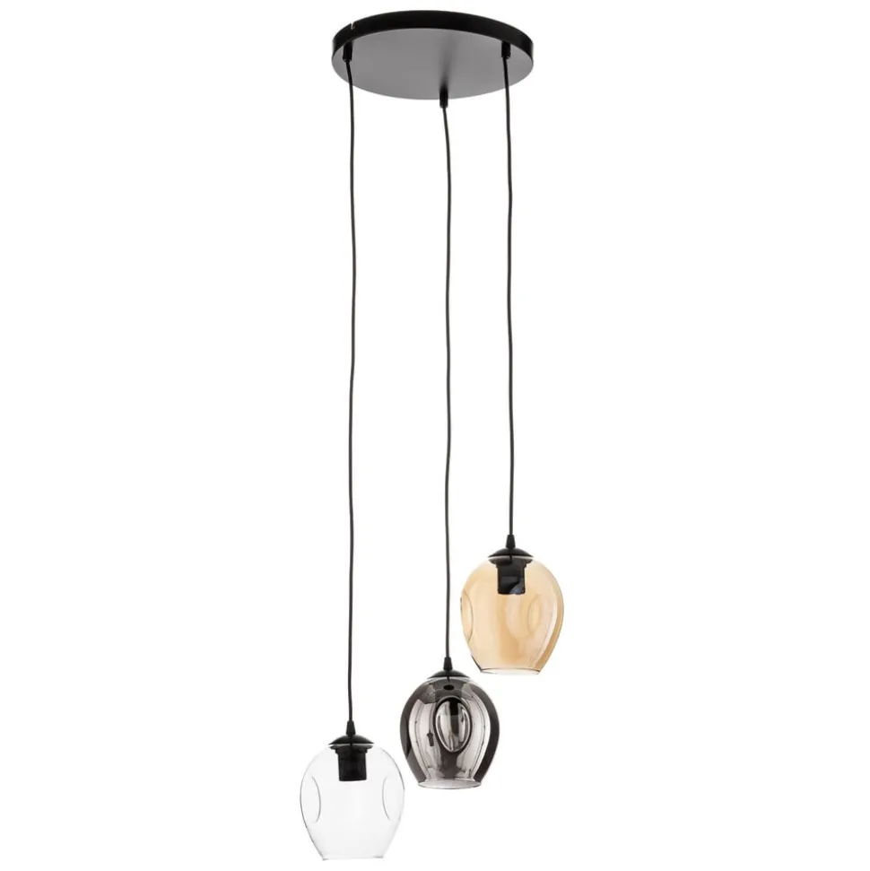 Pendellampe Starla, glas grafit/amber/klar, 3 lyskilder, rund