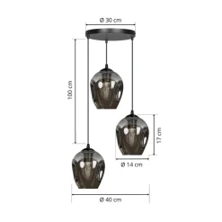 Pendellampe Starla, glas grafit, 3 lyskilder rund