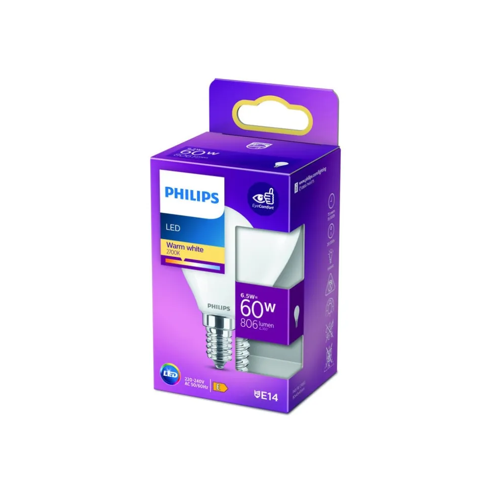 Philips Classic LED-pære E14 P45 6,5W 2.700K, mat