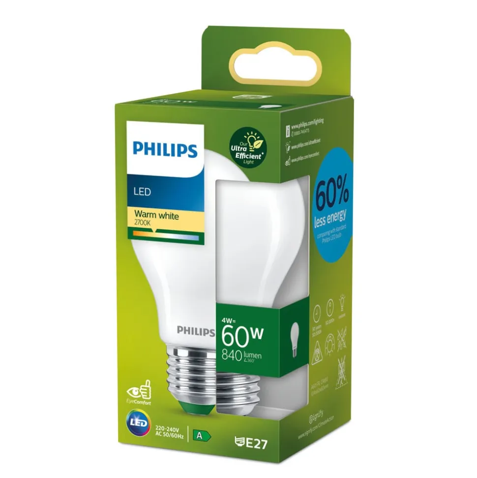 Philips E27 LED-pære A60 4 W 840lm 2.700 K mat