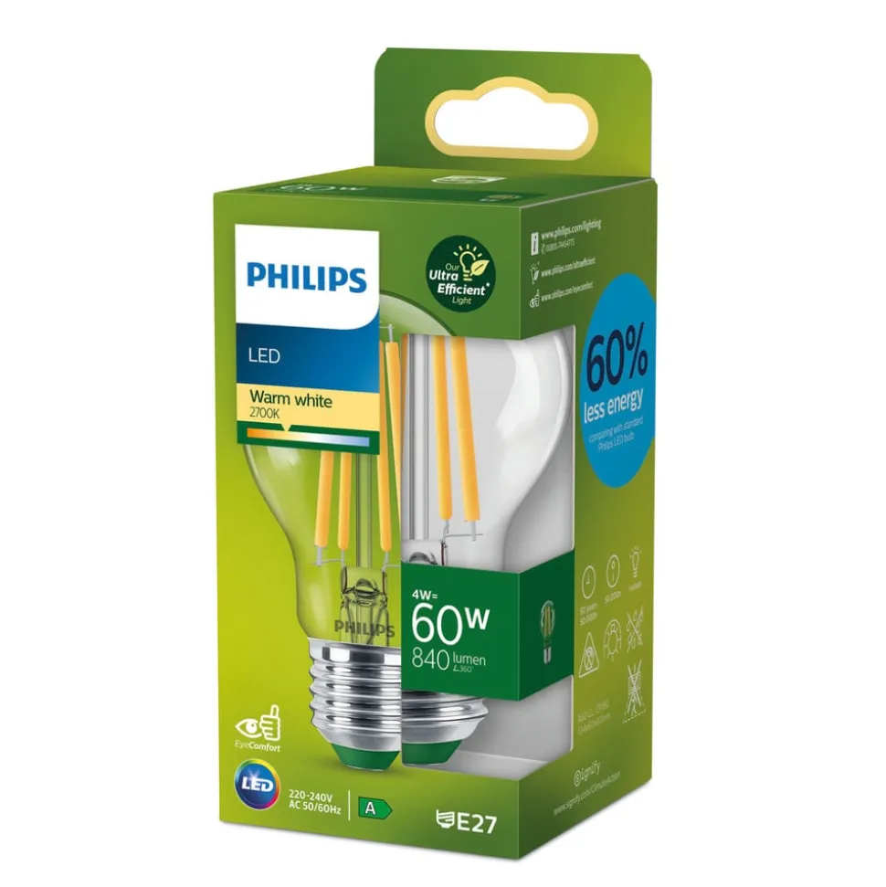 Philips E27 LED-pære A60 4 W 840lm 2.700 K klar