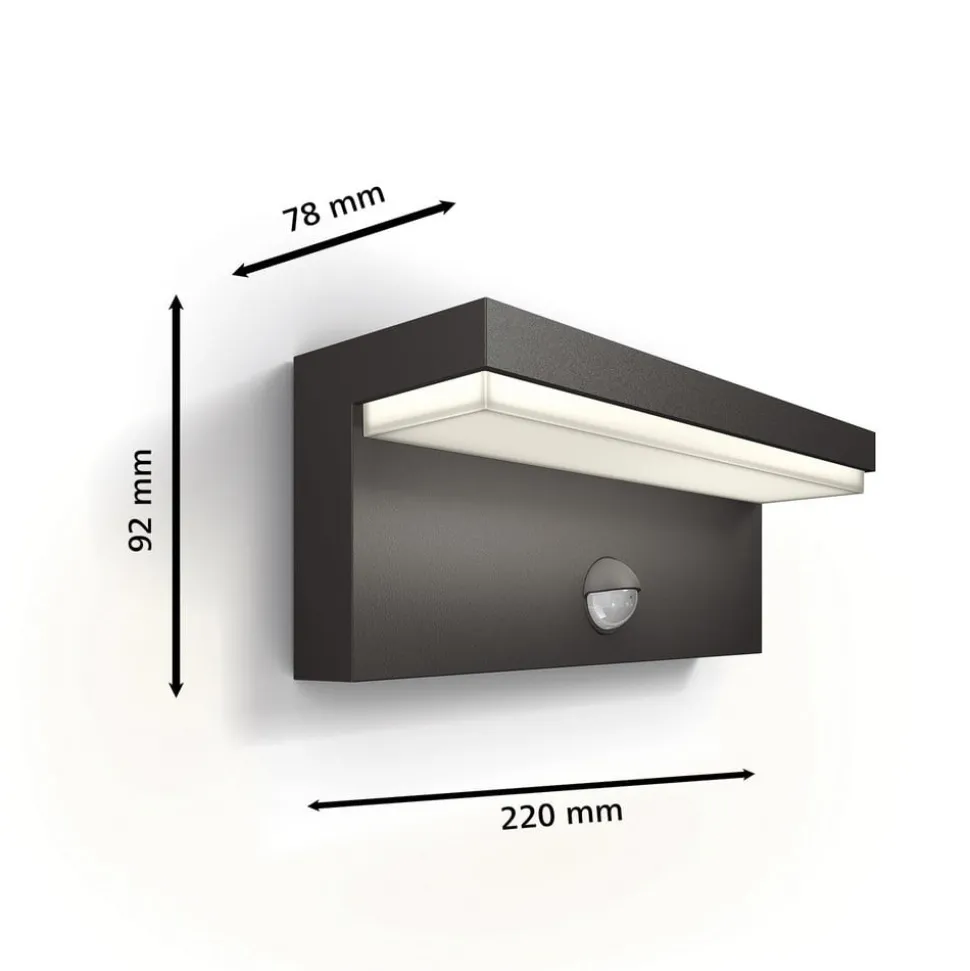 Philips LED udendørs væglampe Bustan UE, sensor, 2.700 K