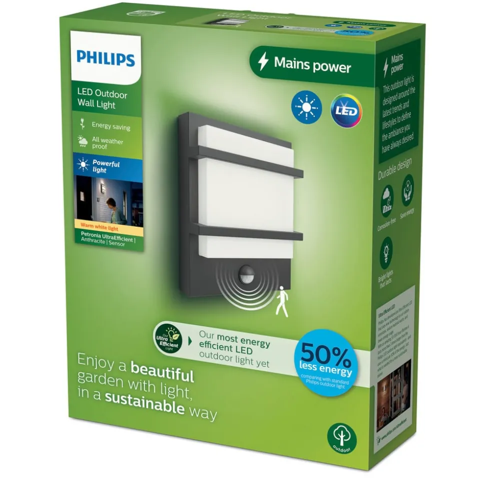 Philips LED udendørs væglampe Petronia UE, sensor