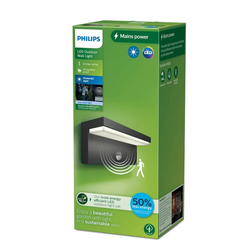 Philips LED udendørs væglampe Bustan UE, sensor, 4.000 K