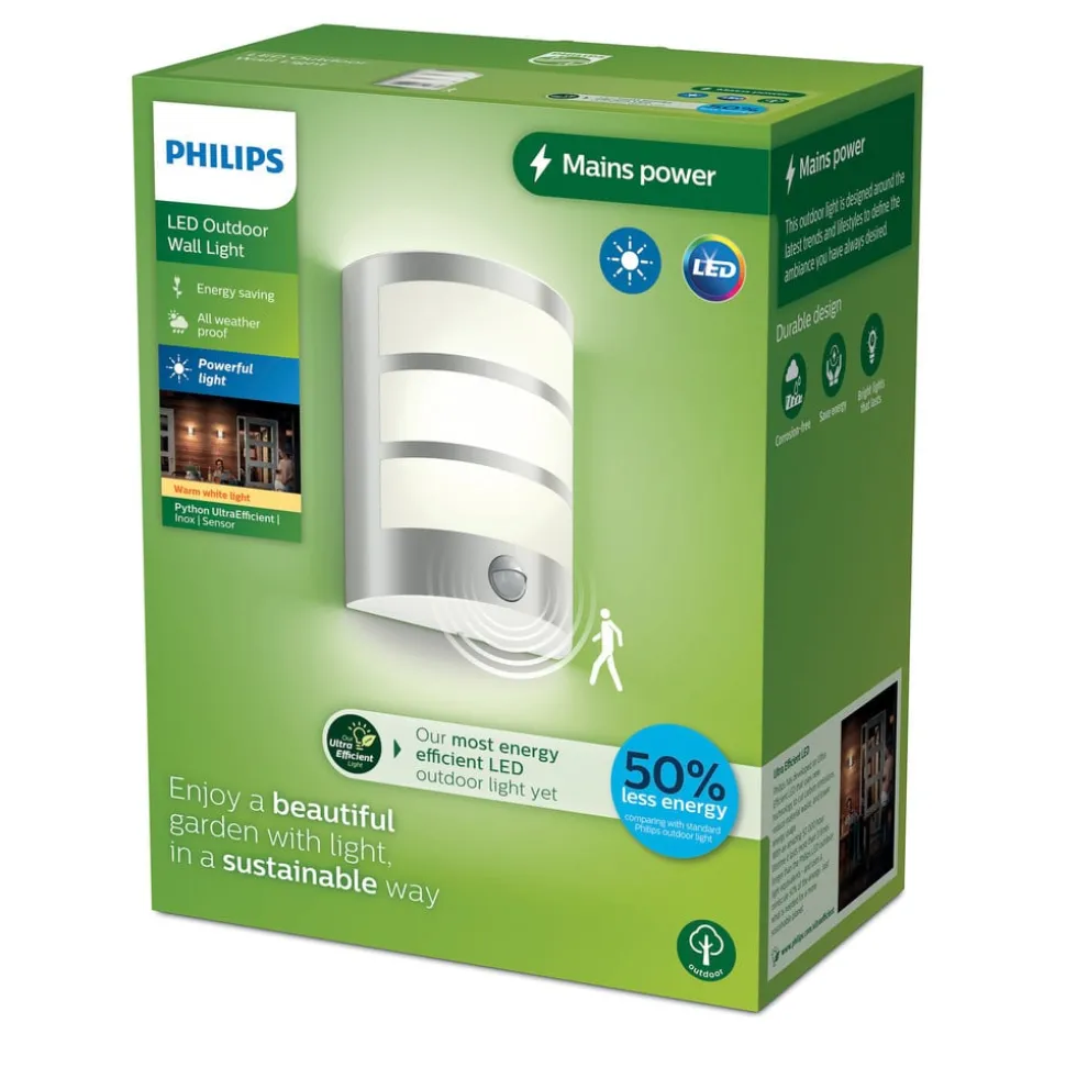 Philips LED udendørs væglampe Python UE, grå, sensor