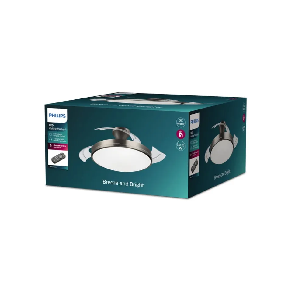 Philips LED-loftventilator Atlas, nikkel, støjsvag, CCT