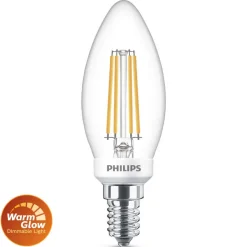 Philips LED-pære, E14 B35, 3,4 W, 2.700 K, WarmGlow