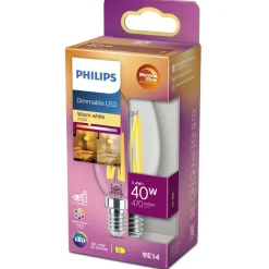 Philips LED-pære, E14 B35, 3,4 W, 2.700 K, WarmGlow